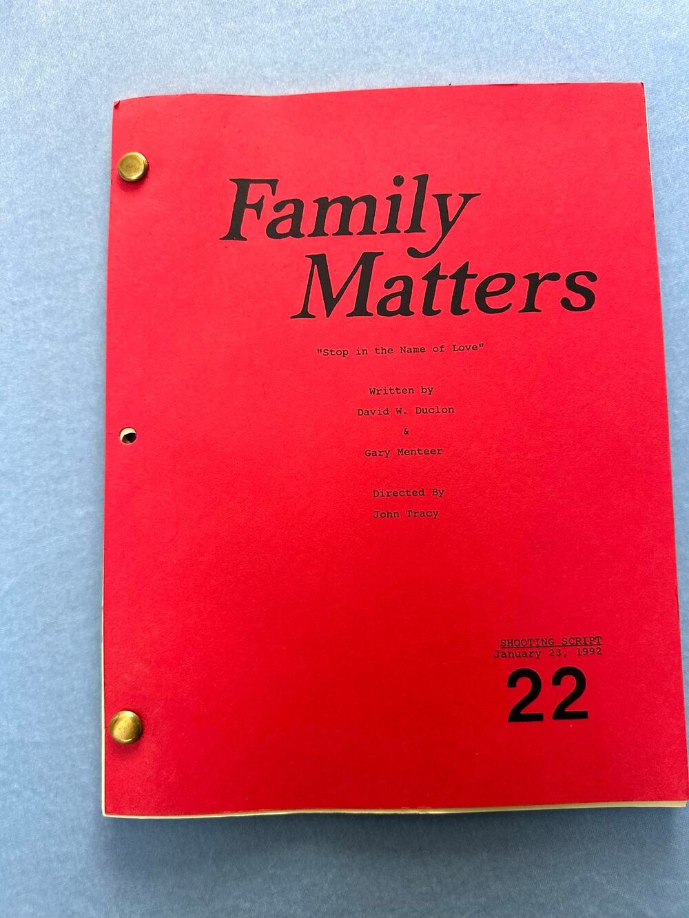 Family Matters Original TV Script Stop in the Name of Love 1992 Urkel Sitcom